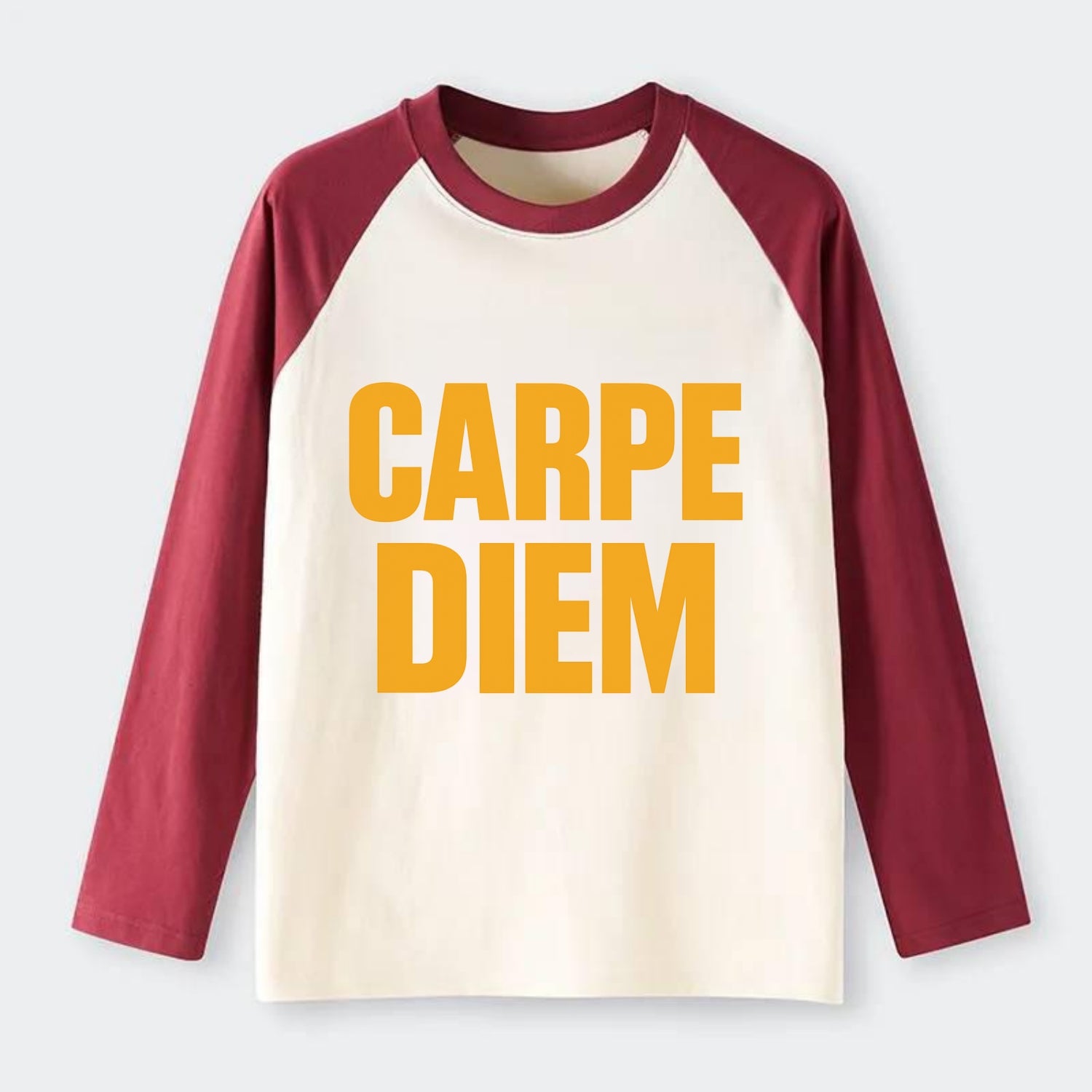 Bold typography design - "CARPE DIEM" - seize the day - Raglan Long Sleeve T-Shirt - Red