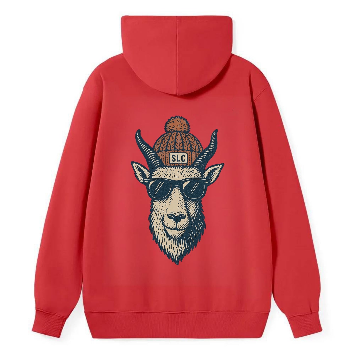 Salt Lake City Mountain Goat wearing SLC beanie with pom pom and wayfarer - Classic Pullover Hoodie - Red