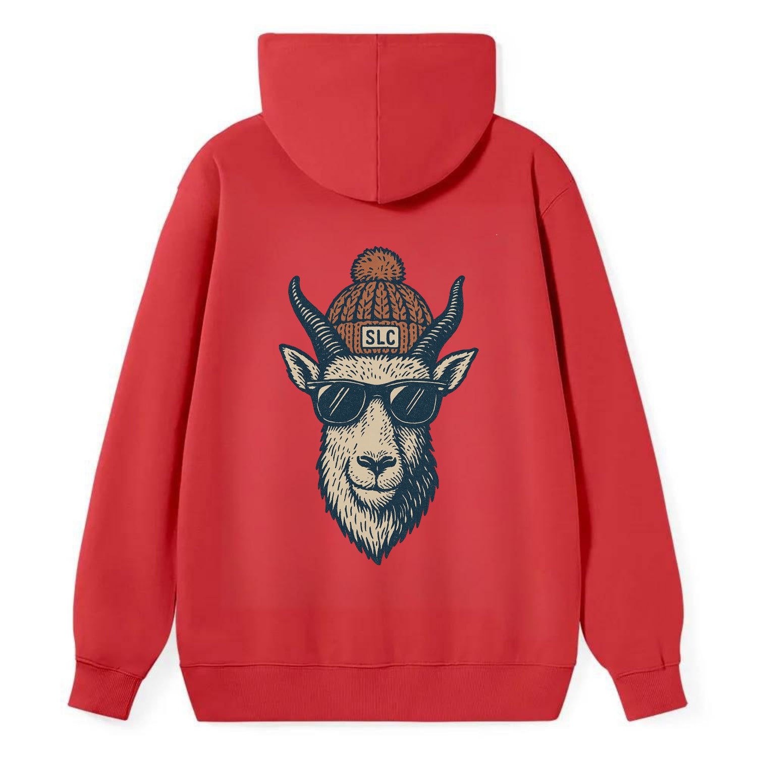 Salt Lake City Mountain Goat wearing SLC beanie with pom pom and wayfarer - Classic Pullover Hoodie - Red