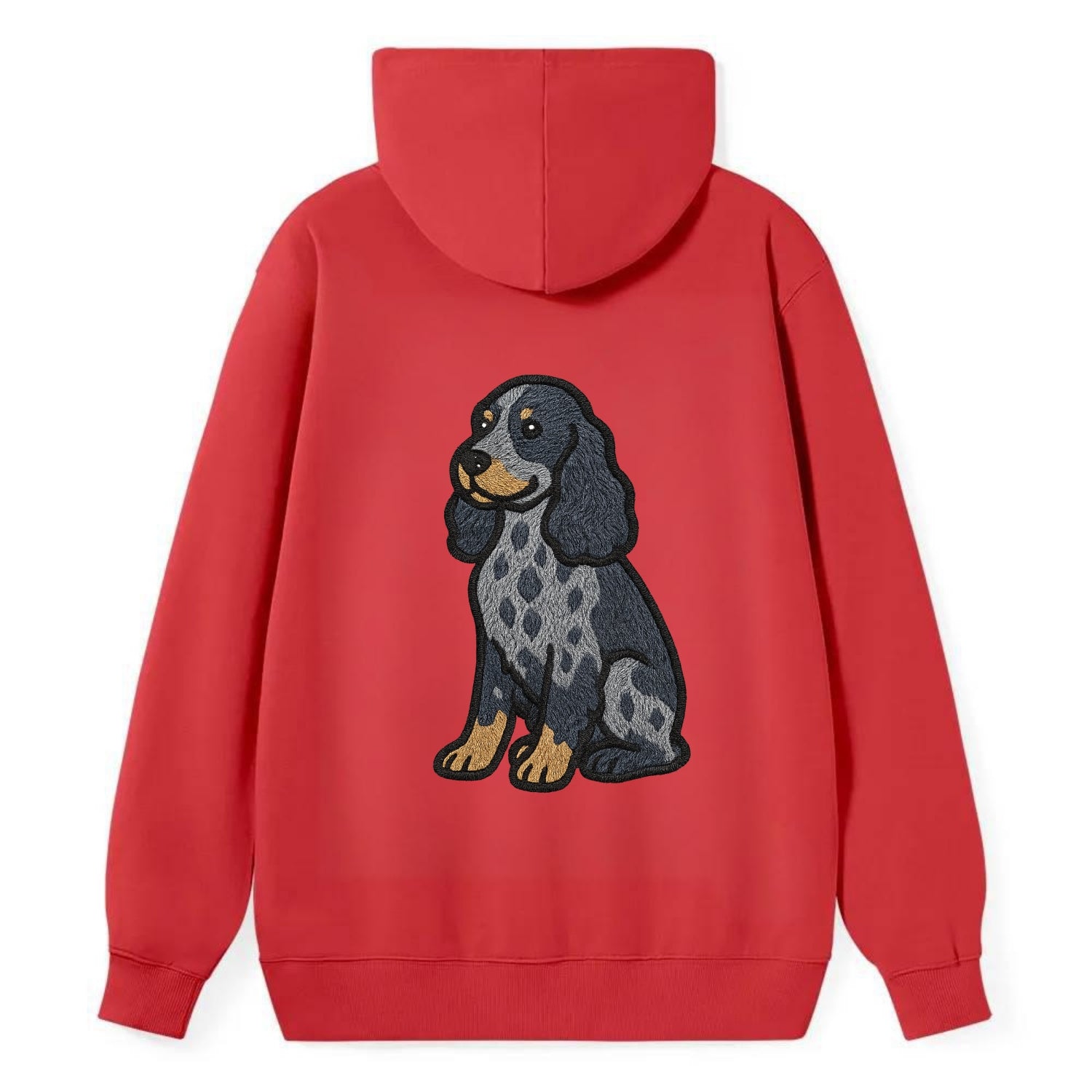 English Cocker Spaniel - Blue roan embroidered sitting pose - Classic Pullover Hoodie - Red