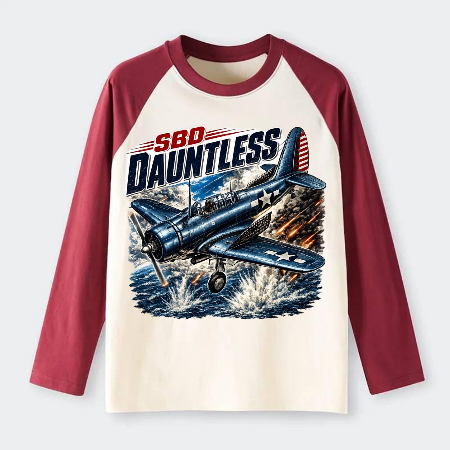 Sbd Dauntless - Raglan Long Sleeve T-Shirt - Red