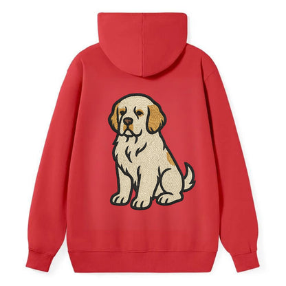 Clumber Spaniel - White with lemon markings embroidered pose - Classic Pullover Hoodie - Red