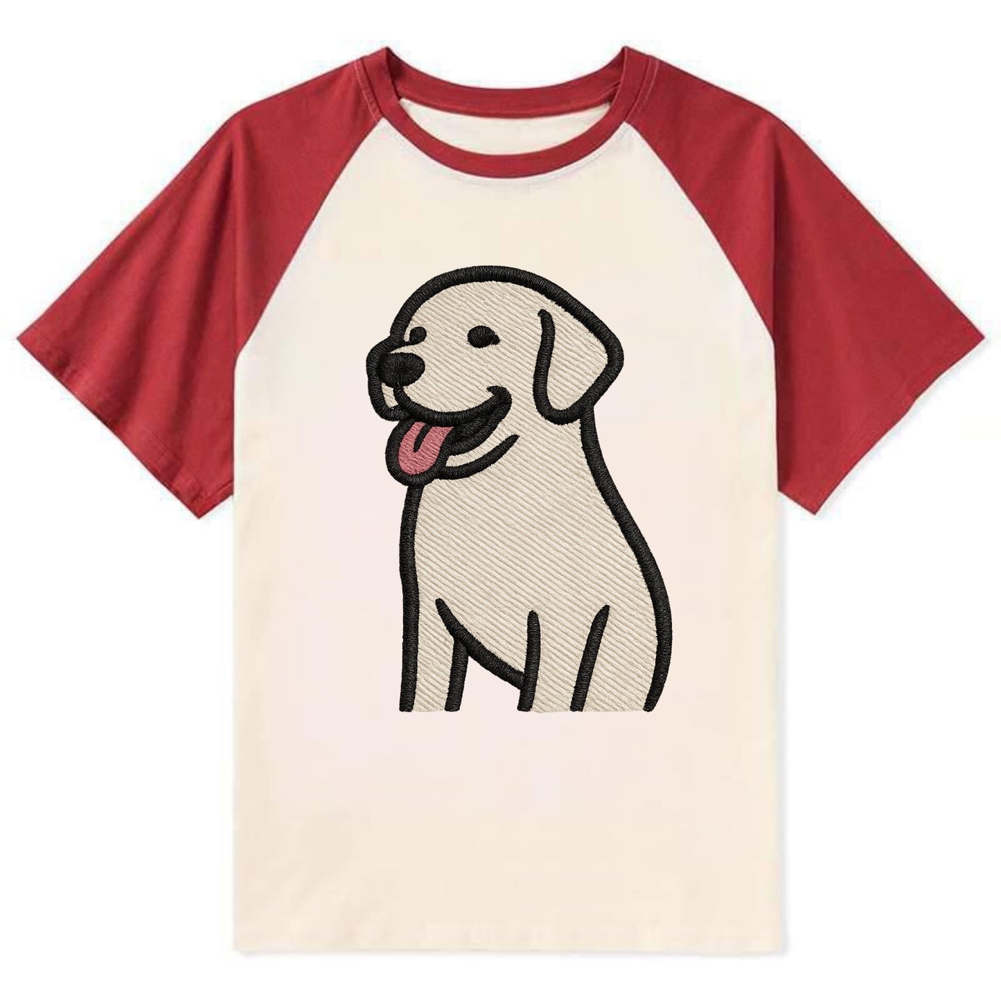 Labrador - Happy panting expression - Co Contrast Raglan T-shirt - Red