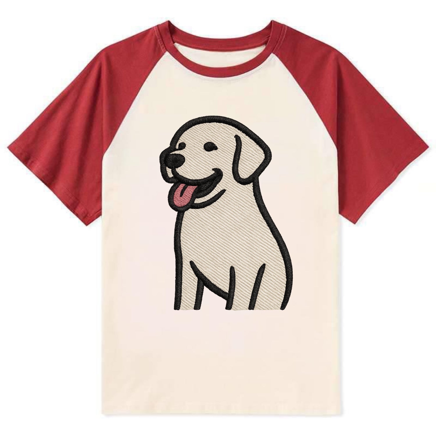 Labrador - Happy panting expression - Co Contrast Raglan T-shirt - Red