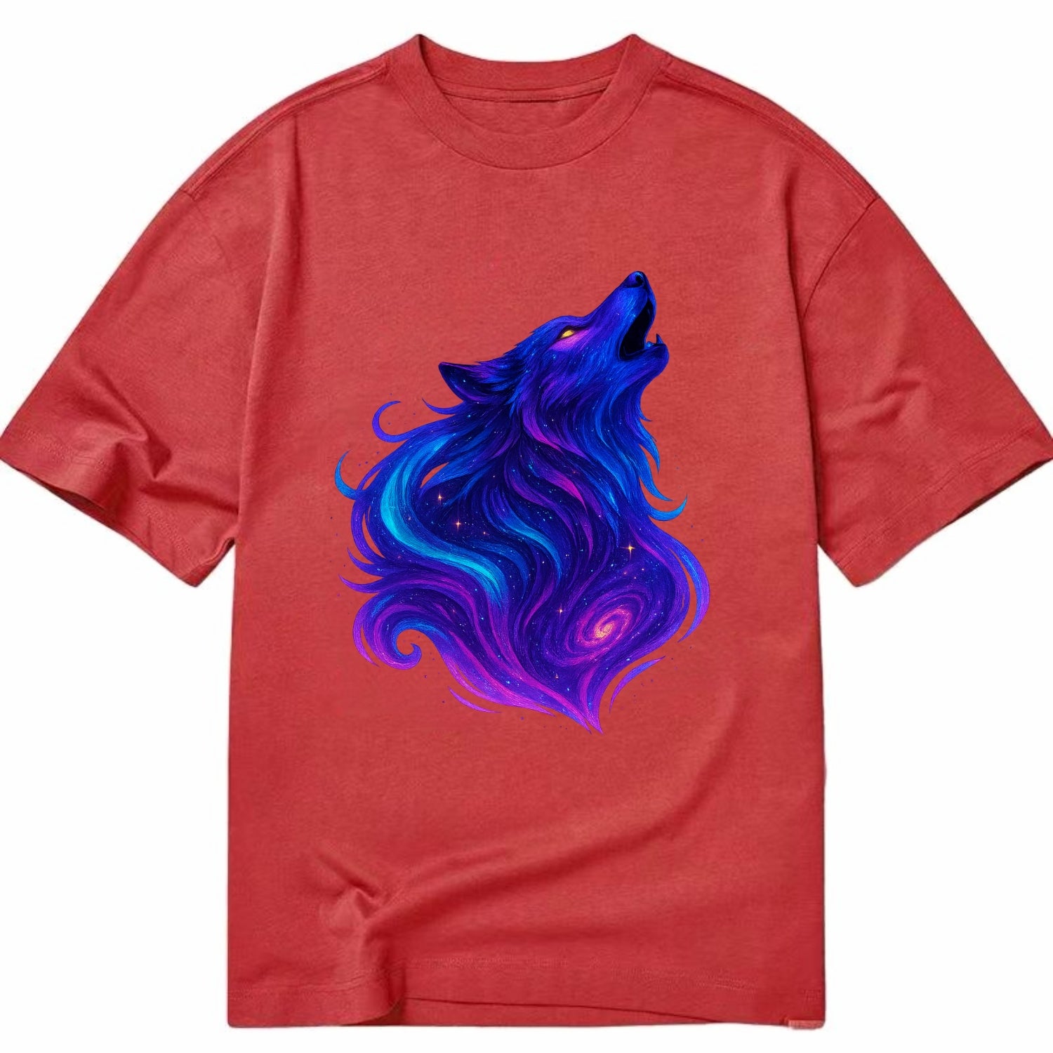 Noble wolf with flowing fur that transforms into aurora borealis streams, cyan - Classic T-shirt - Red