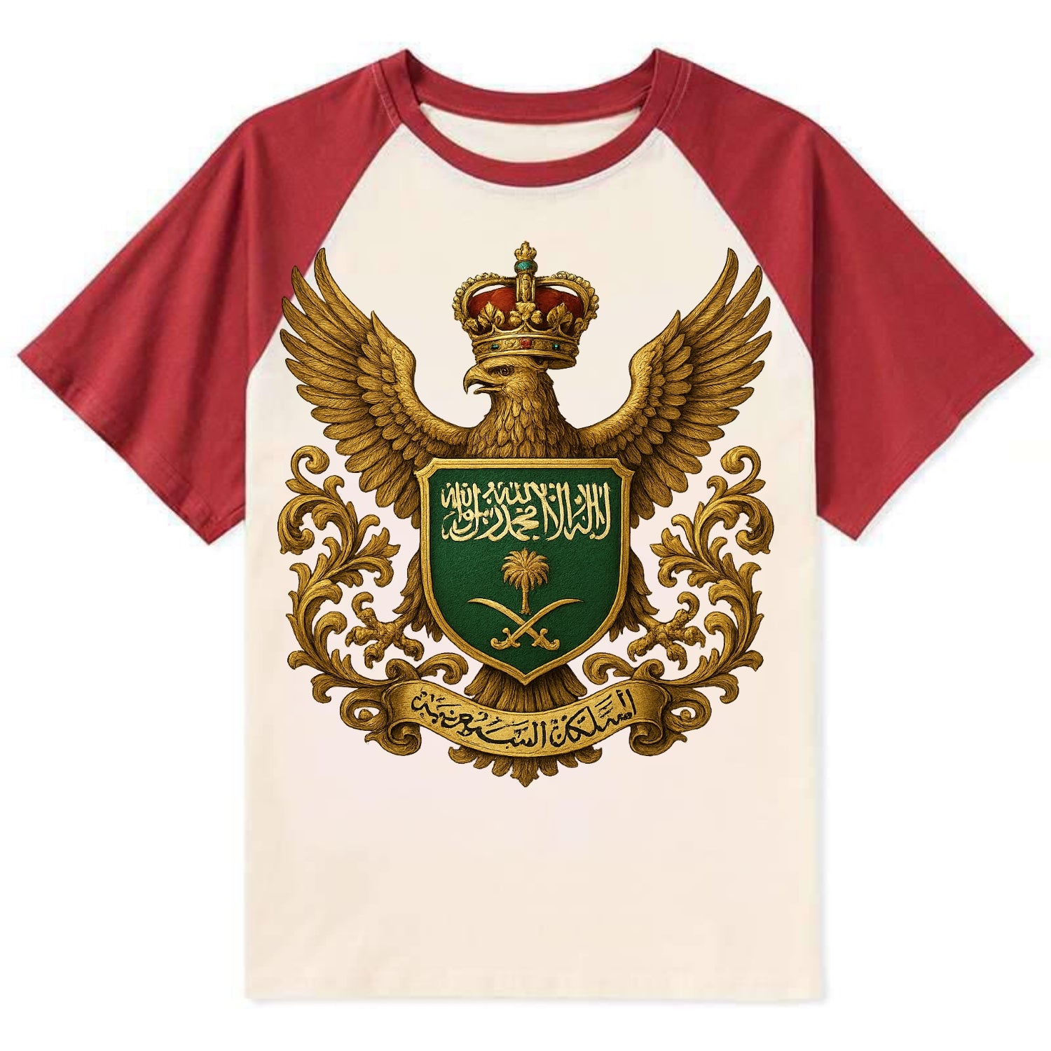 Saudi Arabia Heritage Badge - Contrast Raglan T-shirt - Red