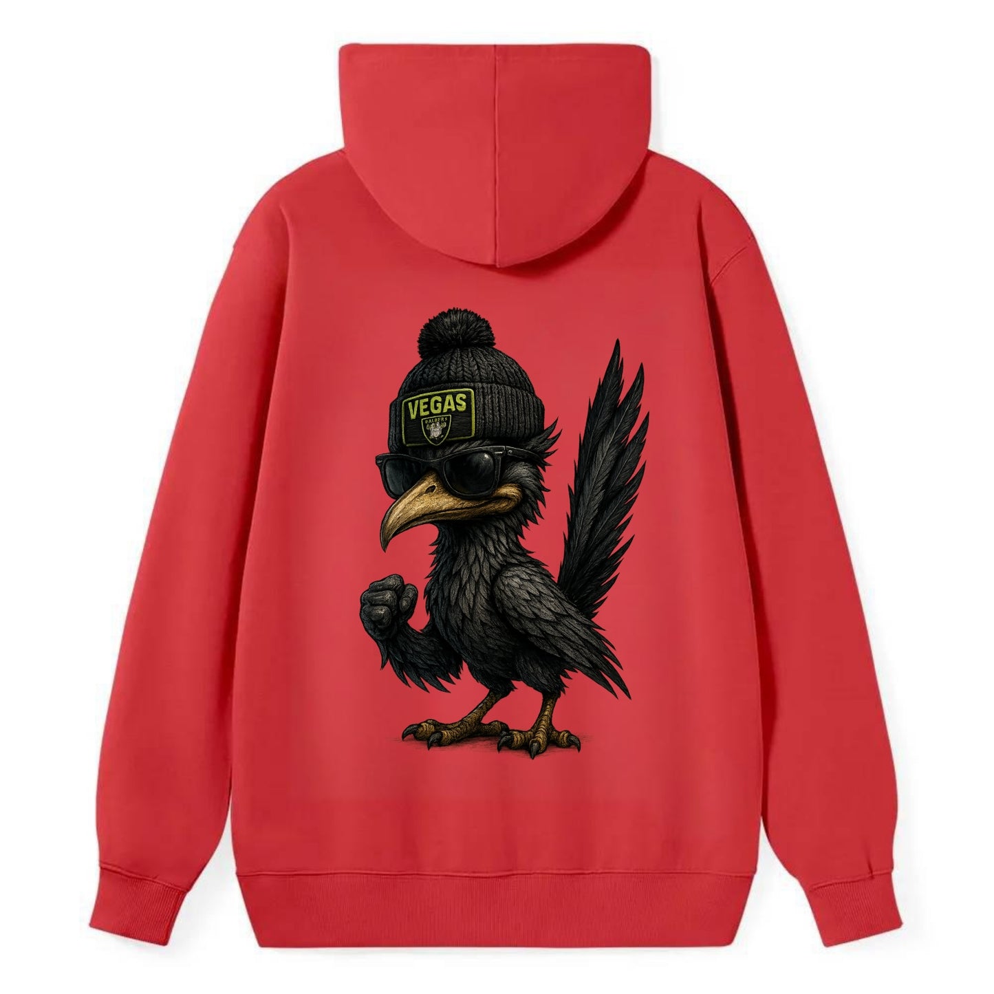 Vegas Roadrunner wearing Raiders beanie with neon patch and wayfarer - Classic Pullover Hoodie - Red