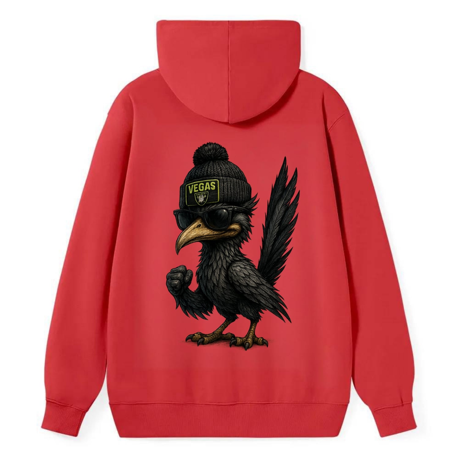 Vegas Roadrunner wearing Raiders beanie with neon patch and wayfarer - Classic Pullover Hoodie - Red