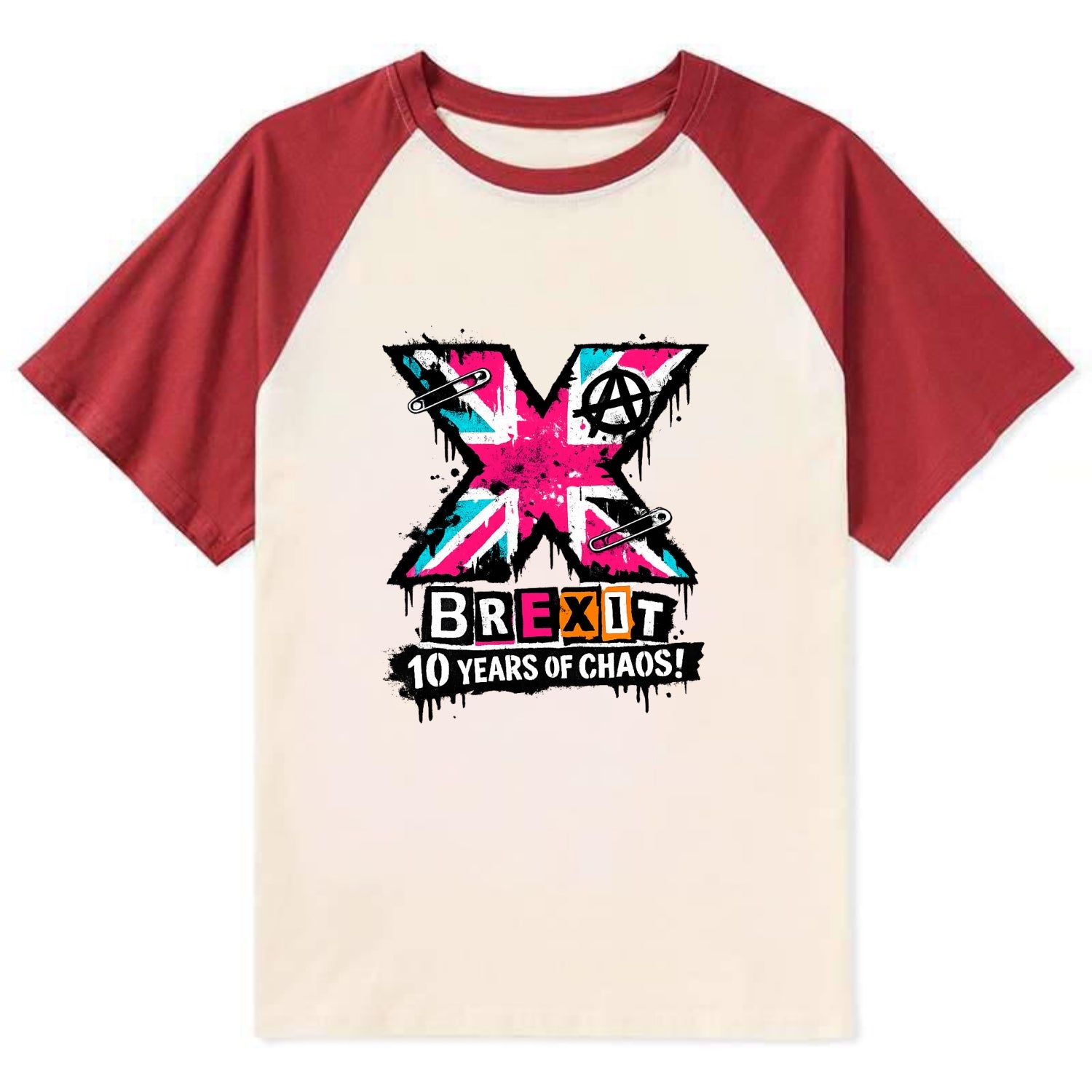 X YEARS | Roman numeral X massive | Union Jack fill pattern | Bold - Contrast Raglan T-shirt - Red