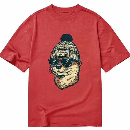 Grand Rapids River Otter wearing Grand Rapids beanie with pom pom and wayfarer - Classic T-shirt - Red