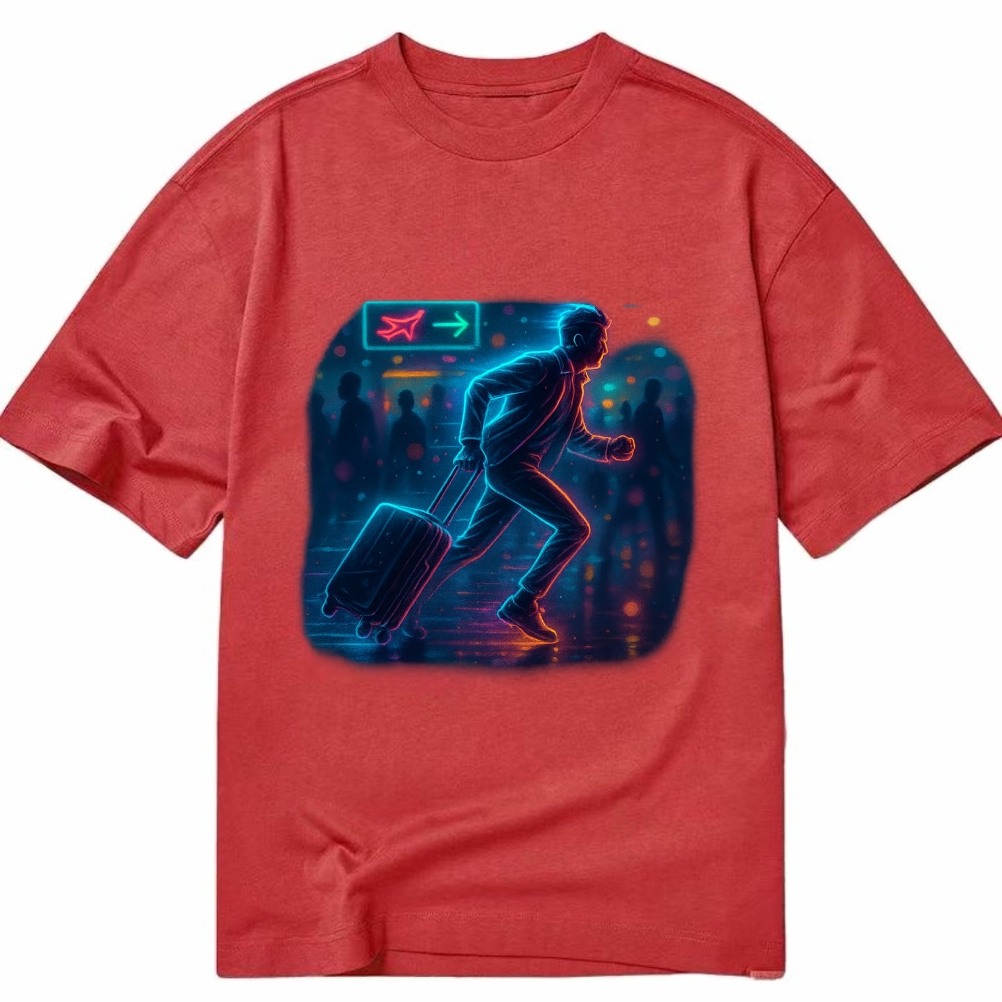 person running with luggage through crowded airport terminal - Classic T-shirt - Red
