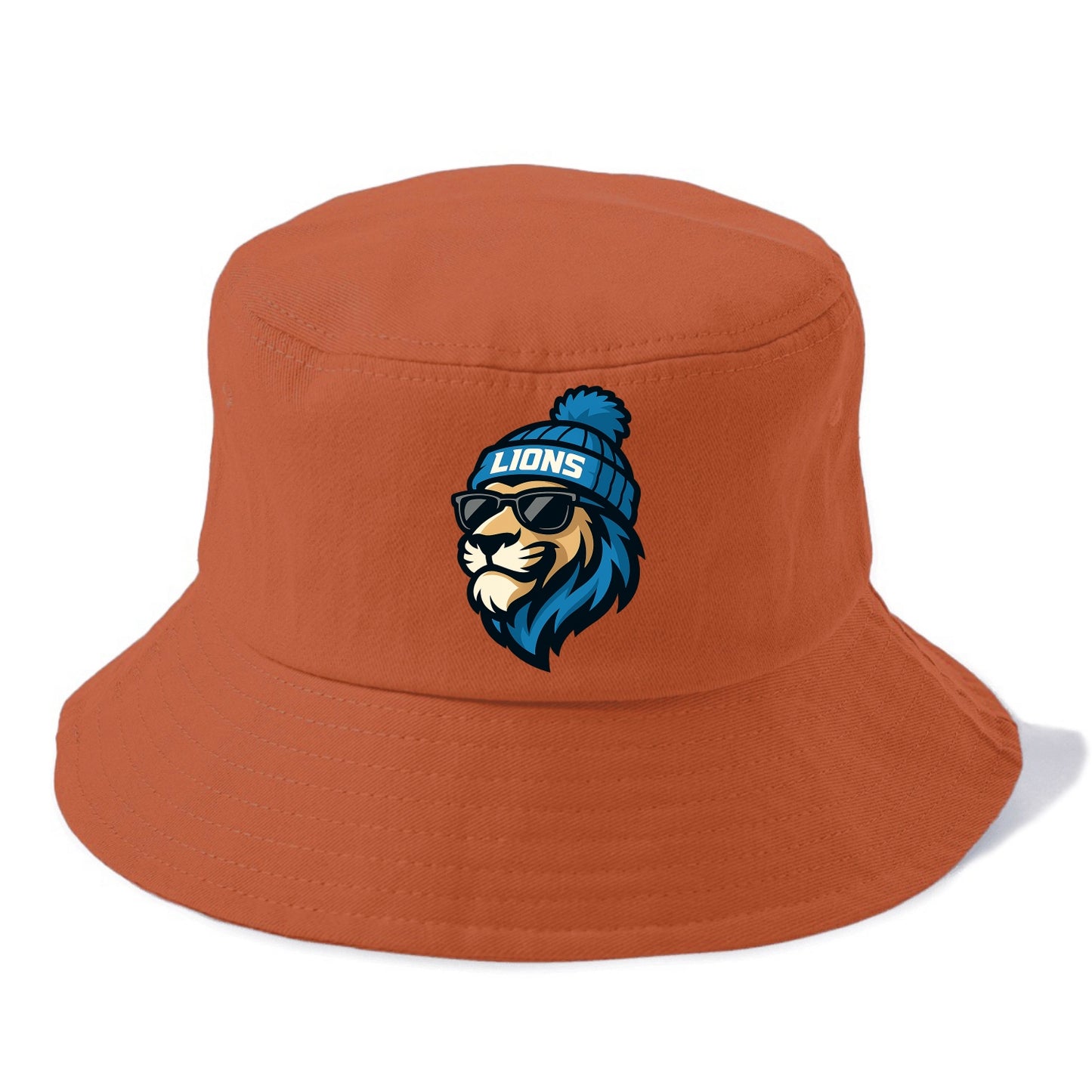 Detroit Lion wearing Lions Honolulu blue and silver beanie with pom pom and wayfarer - Bucket Hat - Red