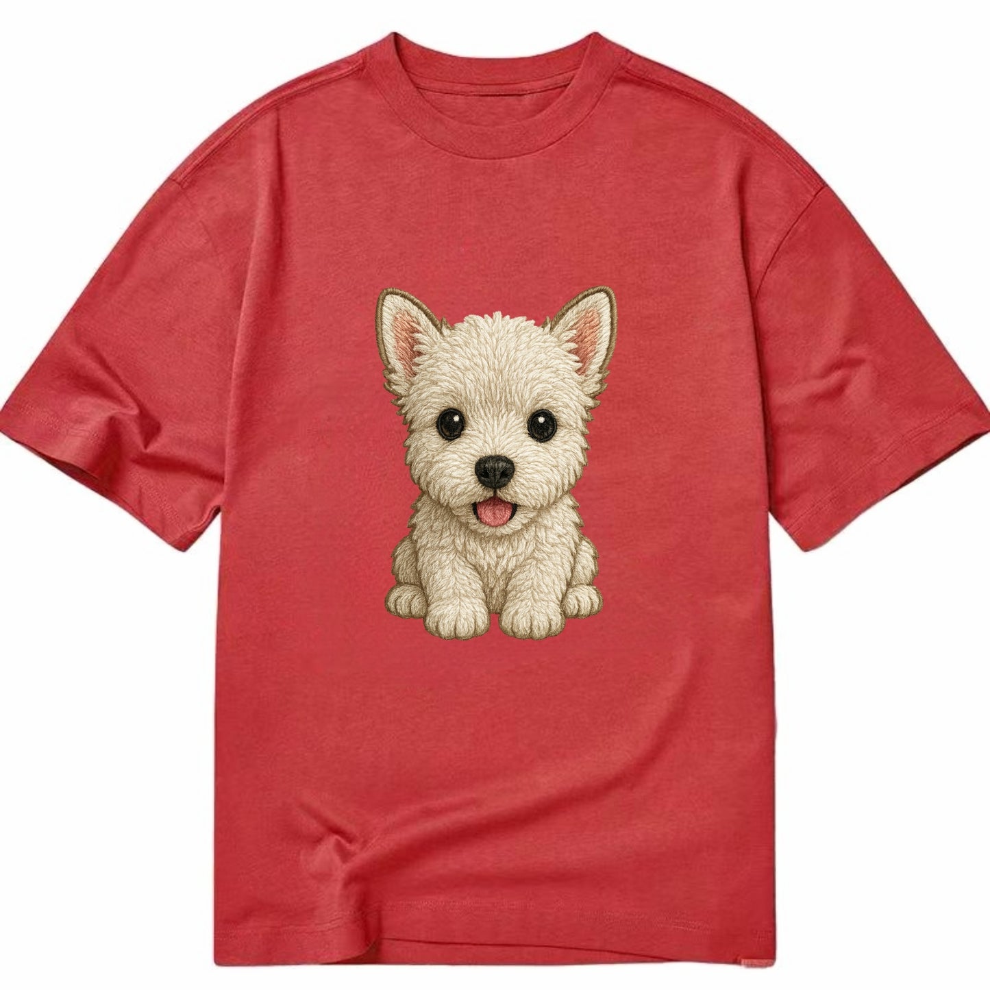 Baby West Highland White Terrier Puppy - all white, pointed ears, dark eyes, - Classic T-shirt - Red