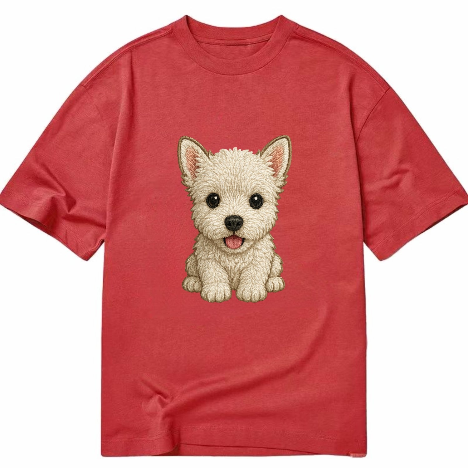 Baby West Highland White Terrier Puppy - all white, pointed ears, dark eyes, - Classic T-shirt - Red