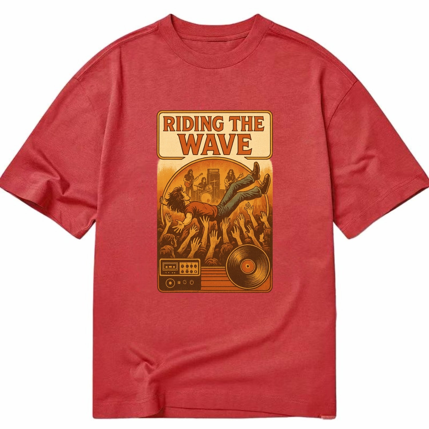 Crowd surfing at packed concert - "Riding the Wave" - concert energy - Classic T-shirt - Red