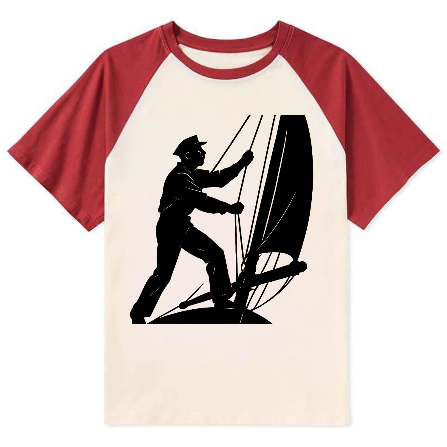 Sailor adjusting the boom on a sailboat - Contrast Raglan T-shirt - Red