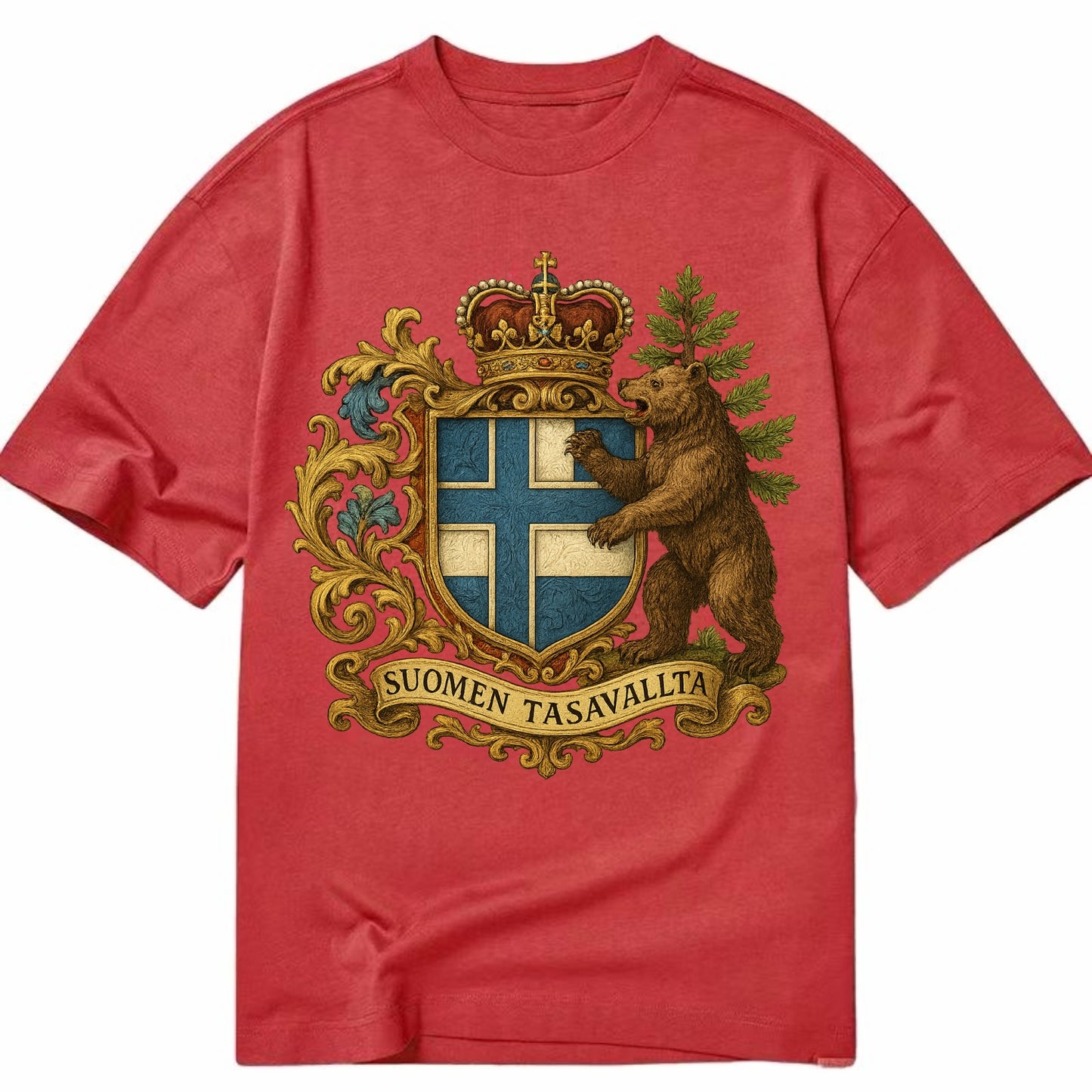 Finland Brown Bear Emblem  - Classic T-shirt - Red