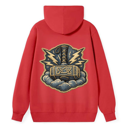 THOR HAMMER MJOLNIR - mighty hammer in silver and blue , thunder god - Classic Pullover Hoodie - Red