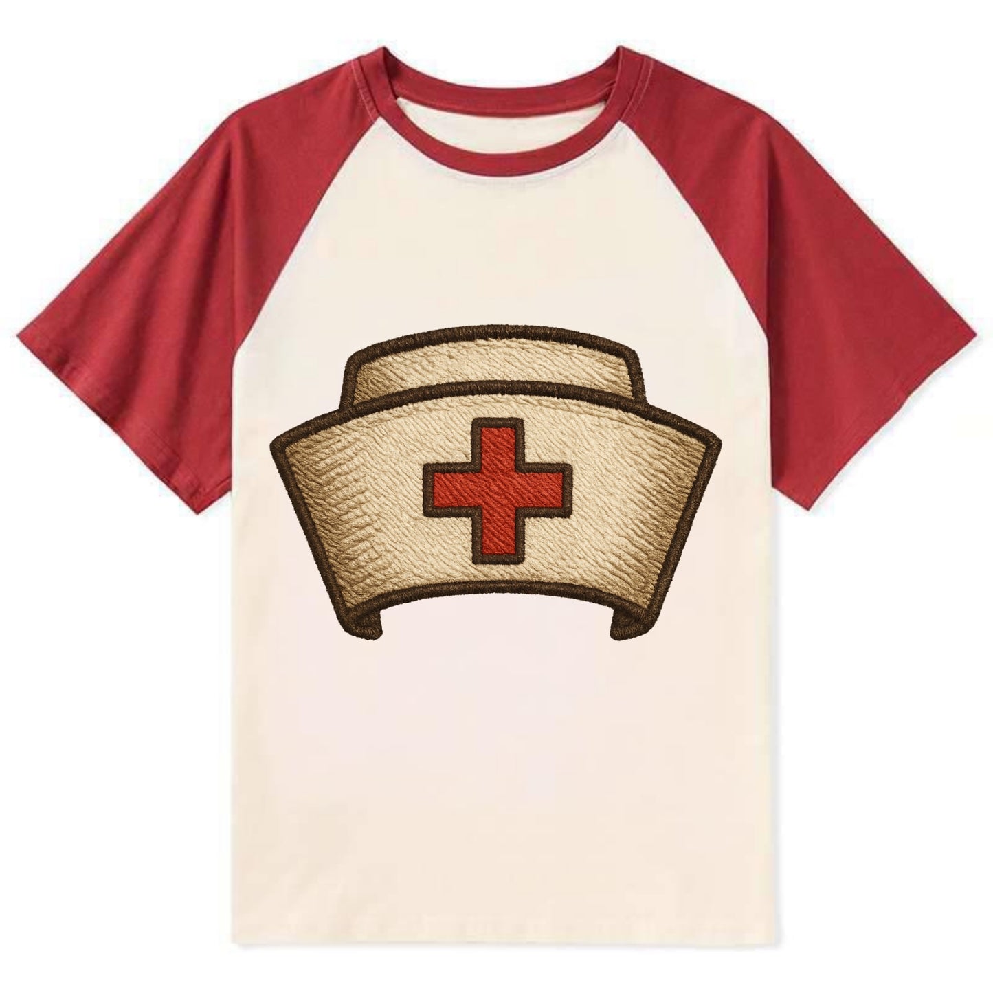 Nurse Cap  - Contrast Raglan T-shirt - Red