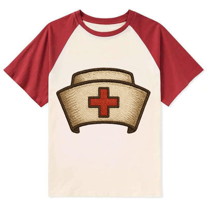 Nurse Cap  - Contrast Raglan T-shirt - Red