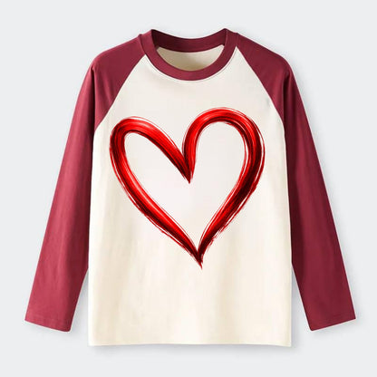 Love Heart - Raglan Long Sleeve T-Shirt - Red