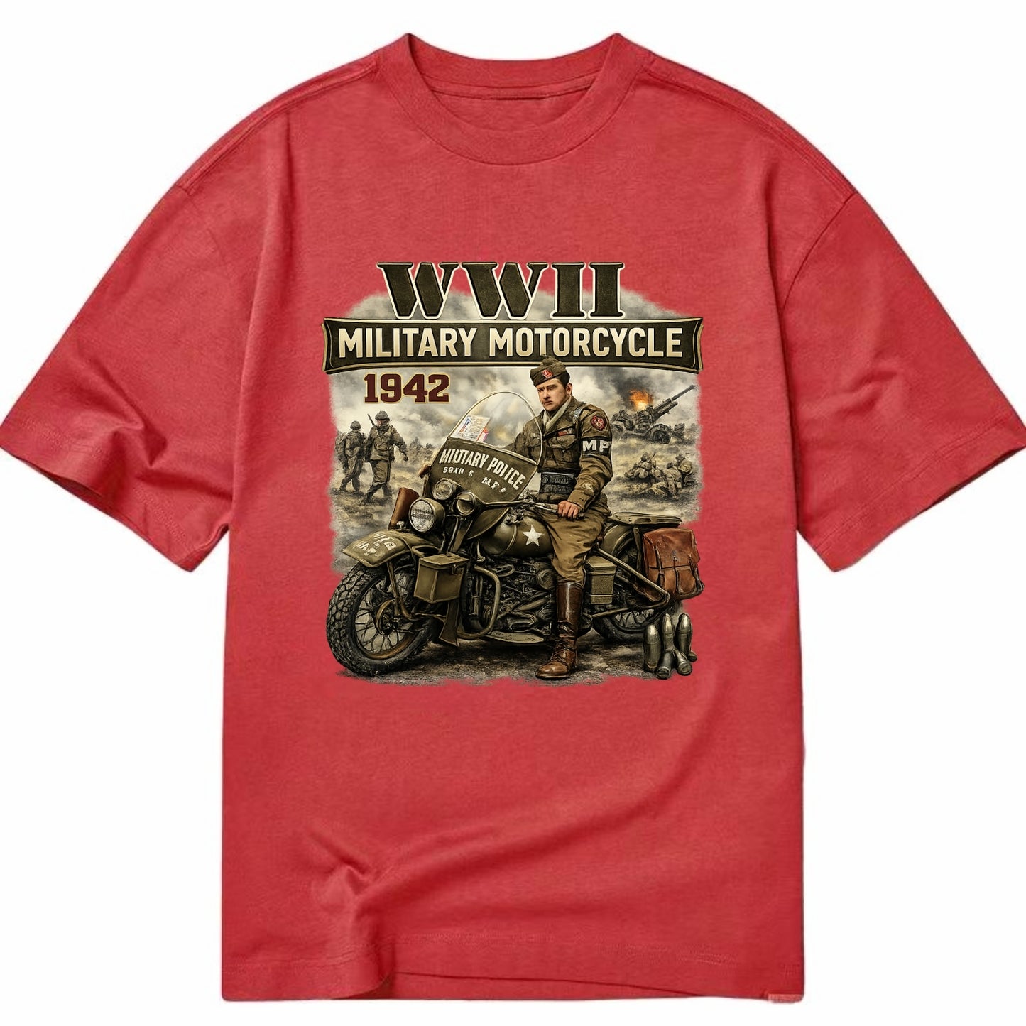 Wwii Military Motorcycle 1942 - Classic T-shirt - Red