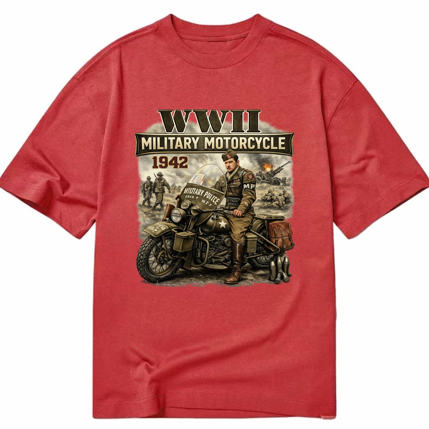 Wwii Military Motorcycle 1942 - Classic T-shirt - Red