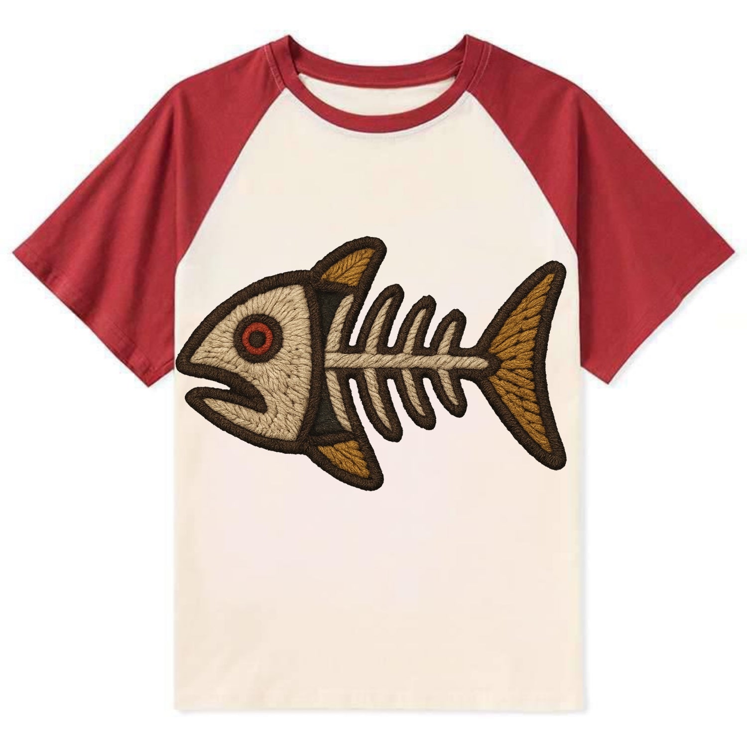 Fish Skeleton  - Contrast Raglan T-shirt - Red