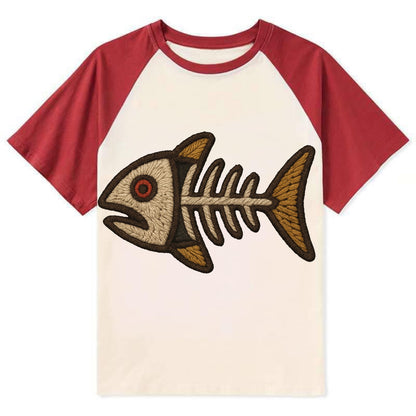 Fish Skeleton  - Contrast Raglan T-shirt - Red