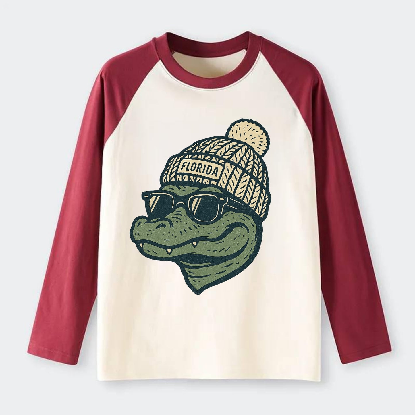 Gainesville Gator wearing Florida beanie - Raglan Long Sleeve T-Shirt - Red