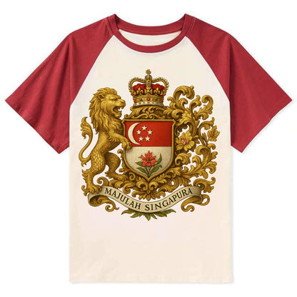 Singapore Merlion Emblem - Contrast Raglan T-shirt - Red