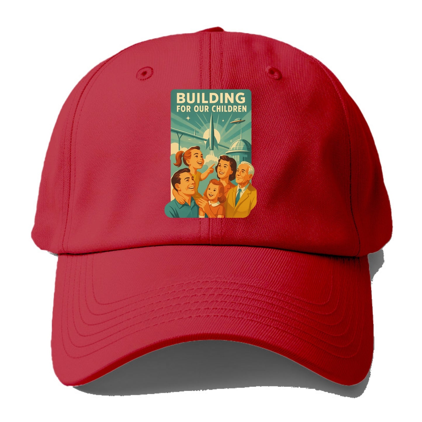 Multiple generations celebrating progress together - "Building for Our Children" - - Baseball Cap - Red