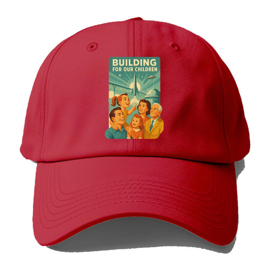 Multiple generations celebrating progress together - "Building for Our Children" - - Baseball Cap - Red