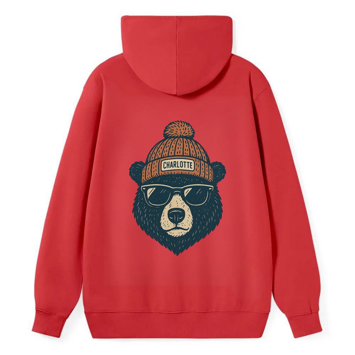 North Carolina Black Bear wearing Charlotte beanie with pom pom and - Classic Pullover Hoodie - Red