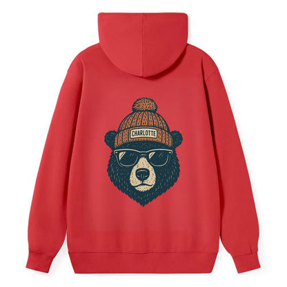 North Carolina Black Bear wearing Charlotte beanie with pom pom and - Classic Pullover Hoodie - Red