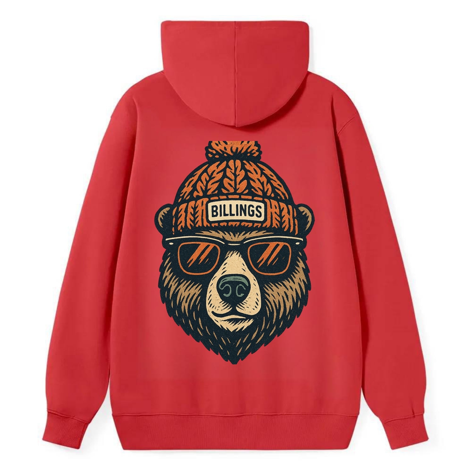 Montana Grizzly Bear wearing Billings beanie with pom pom and wayfarer - Classic Pullover Hoodie - Red