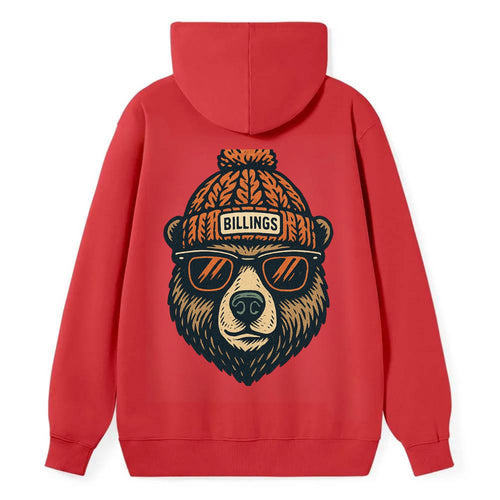 Montana Grizzly Bear wearing Billings beanie with pom pom and wayfarer - Classic Pullover Hoodie