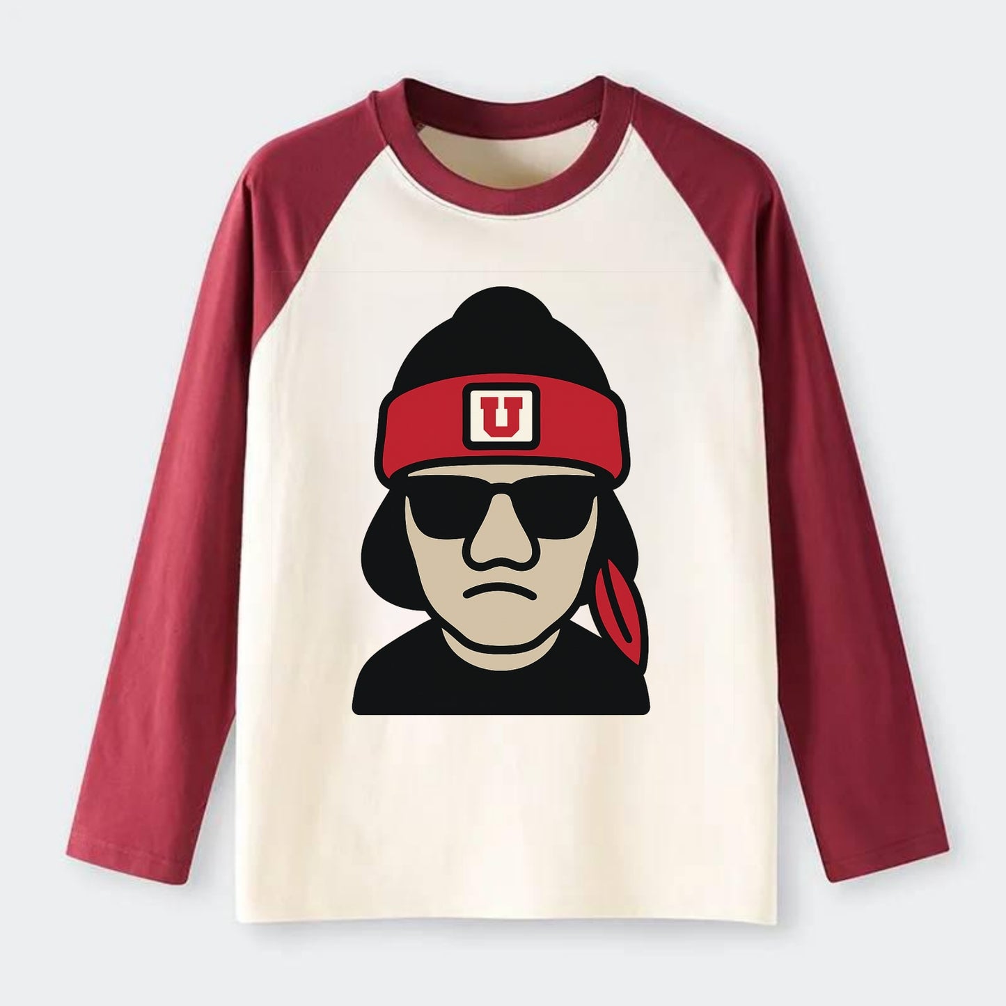 Salt Lake Ute wearing Utah beanie with U patch - Raglan Long Sleeve T-Shirt - Red