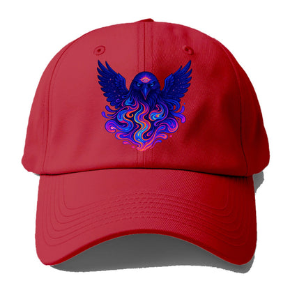 Mysterious raven with feathers showing future visions in neon colors, wings spread - Baseball Cap - Red