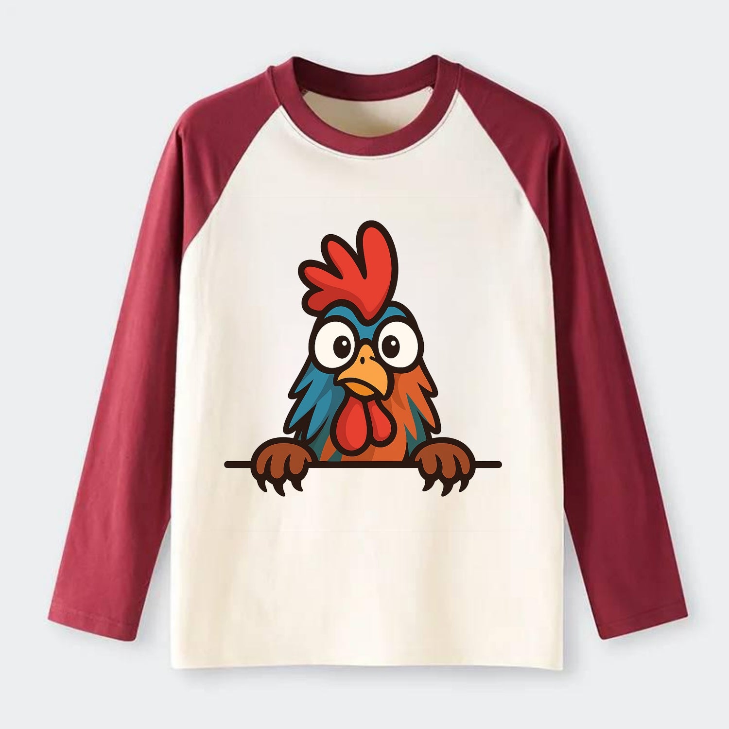 Rooster  - Raglan Long Sleeve T-Shirt - Red