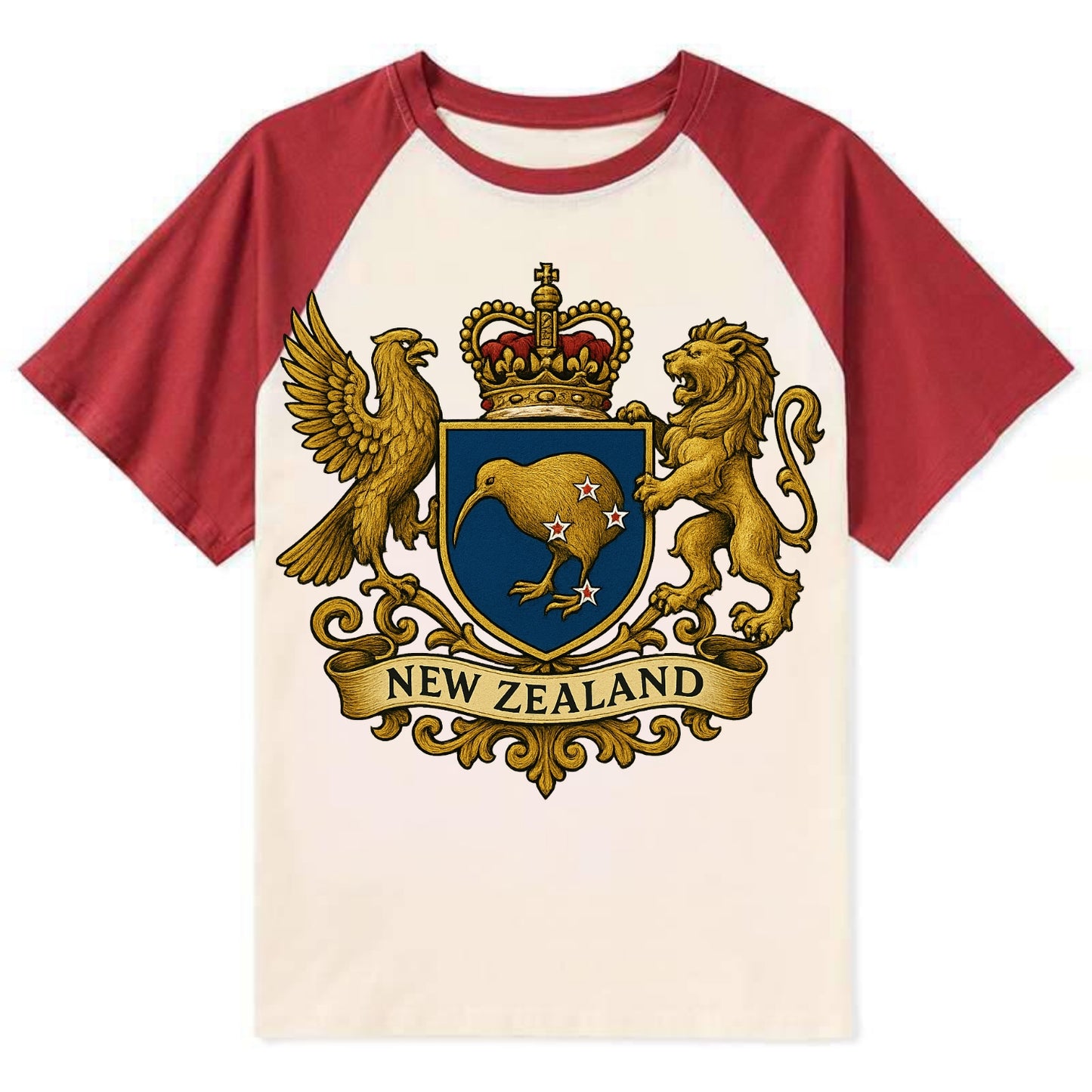 New Zealand Heritage Badge - Contrast Raglan T-shirt - Red