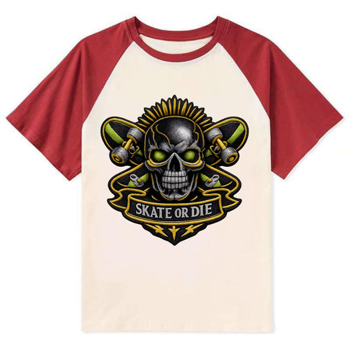 SKATEBOARD SKULL - skull with skateboard in - Contrast Raglan T-shirt