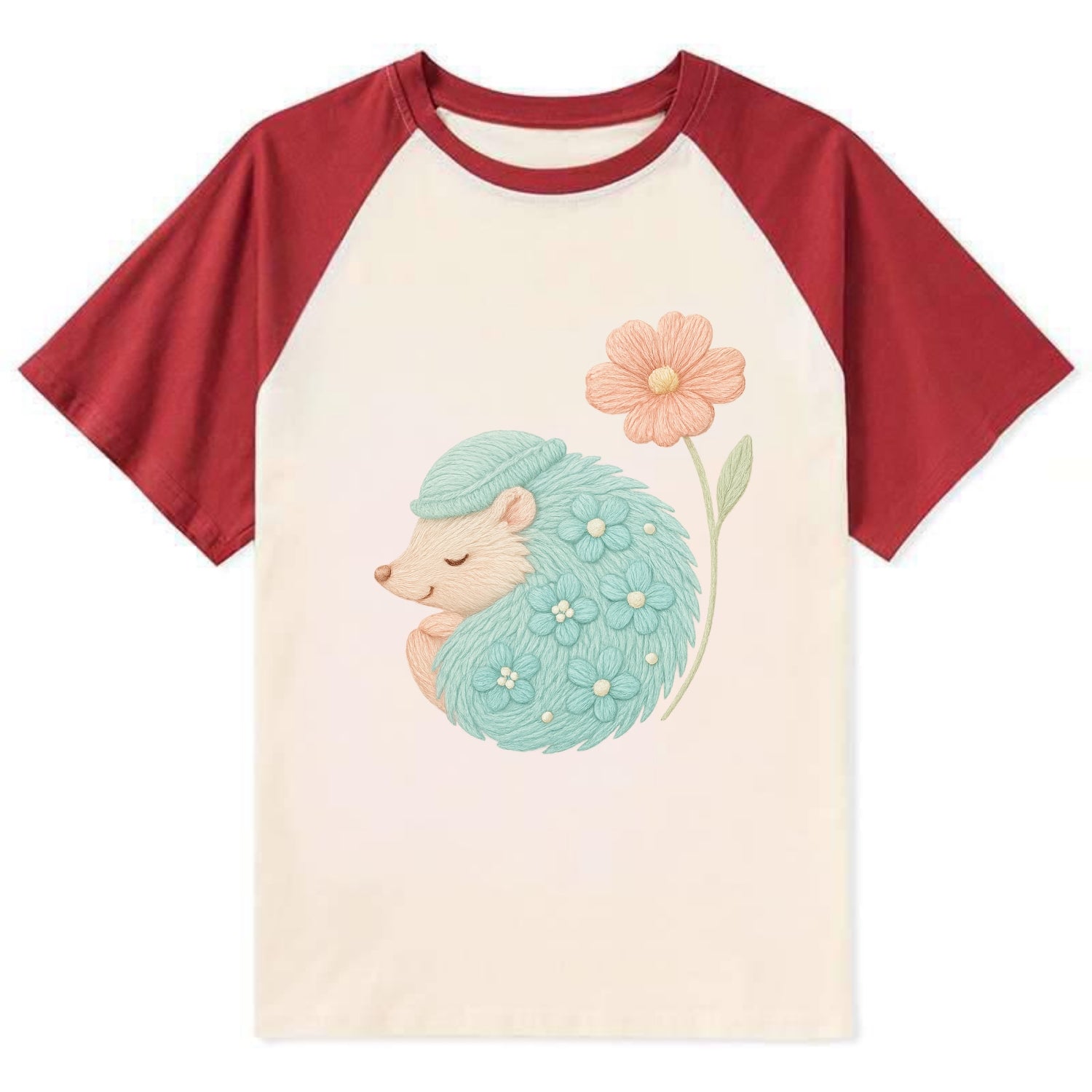 Aqua Hedgehog - Contrast Raglan T-shirt - Red