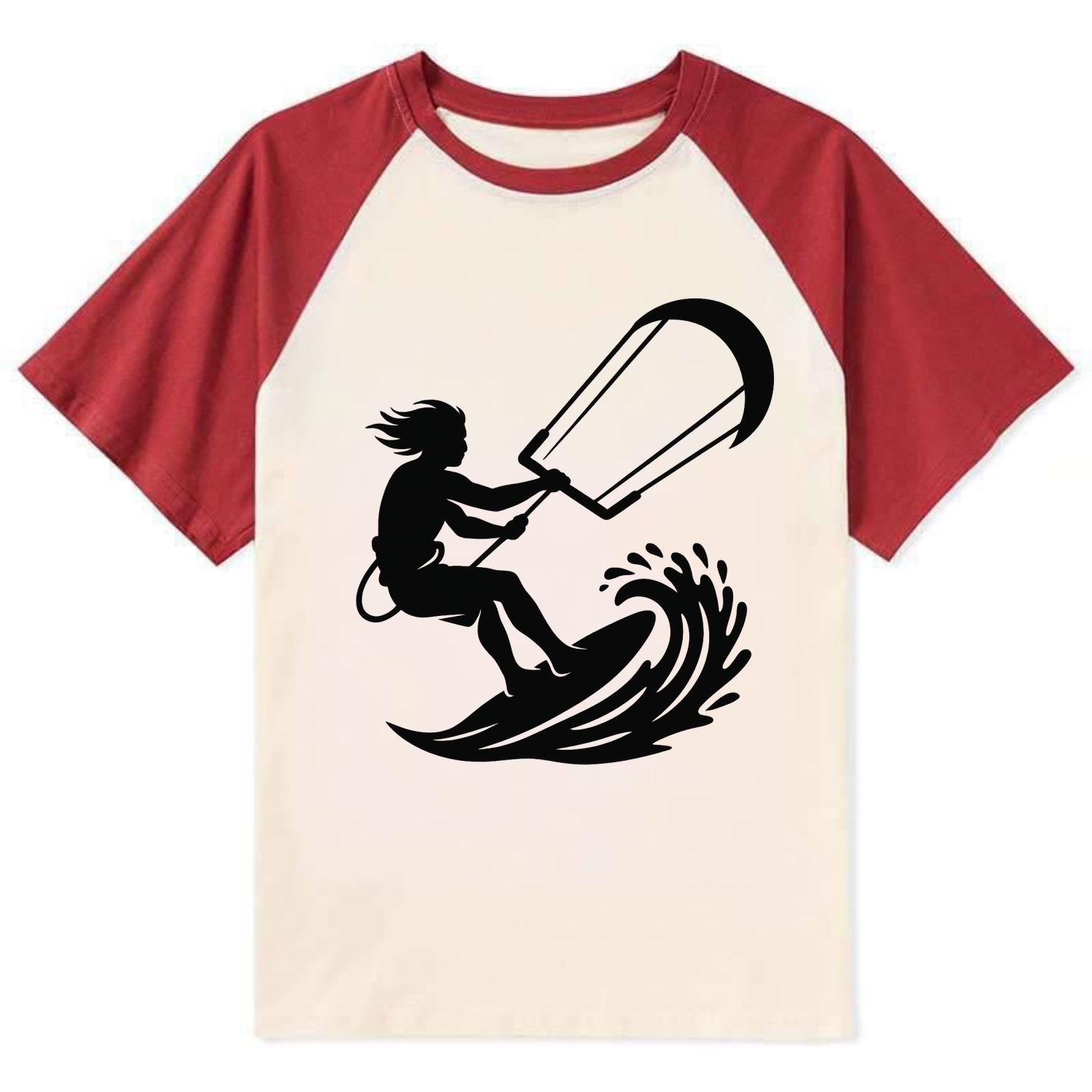 Kite surfer riding wave - Contrast Raglan T-shirt - Red