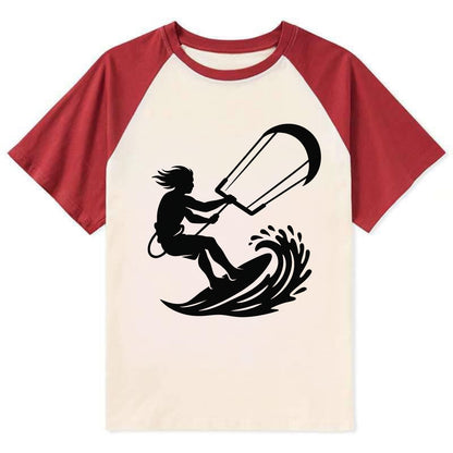 Kite surfer riding wave - Contrast Raglan T-shirt - Red