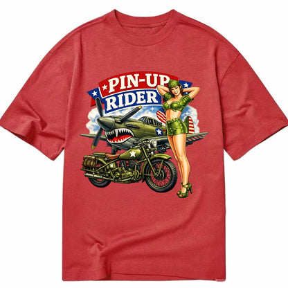 Wwii Pin Up Rider - Classic T-shirt - Red