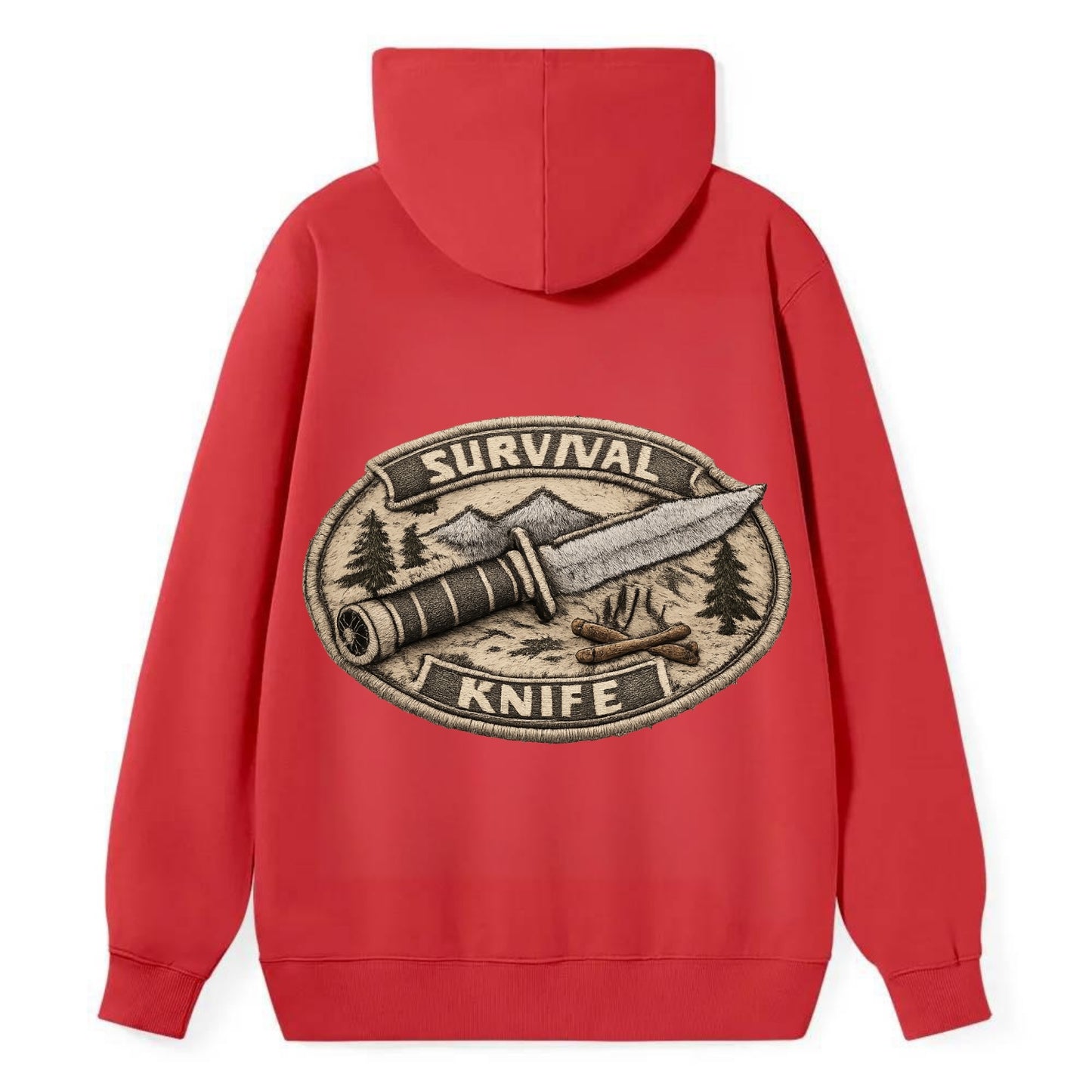 SURVIVAL KNIFE - fixed blade with compass in silver and black , bushcraft - Classic Pullover Hoodie - Red