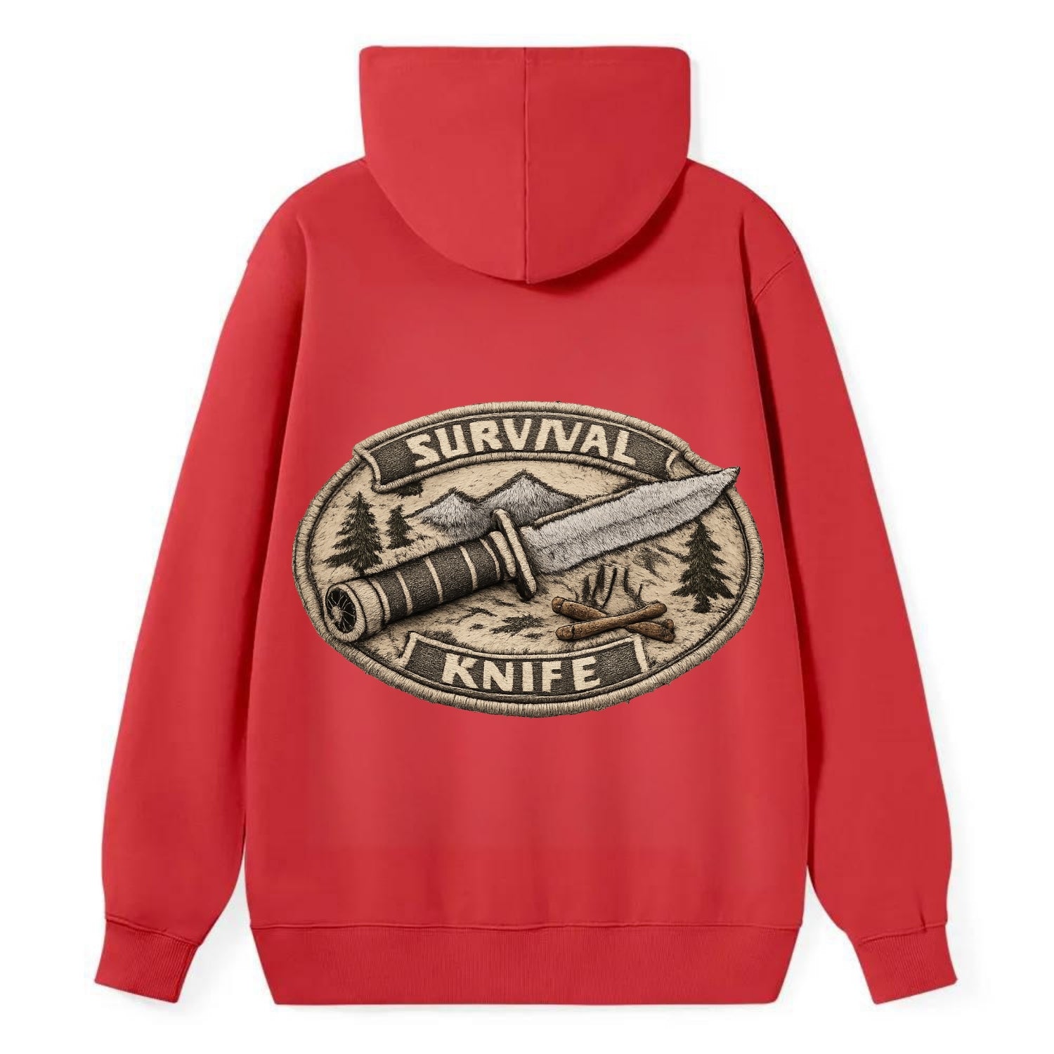 SURVIVAL KNIFE - fixed blade with compass in silver and black , bushcraft - Classic Pullover Hoodie - Red