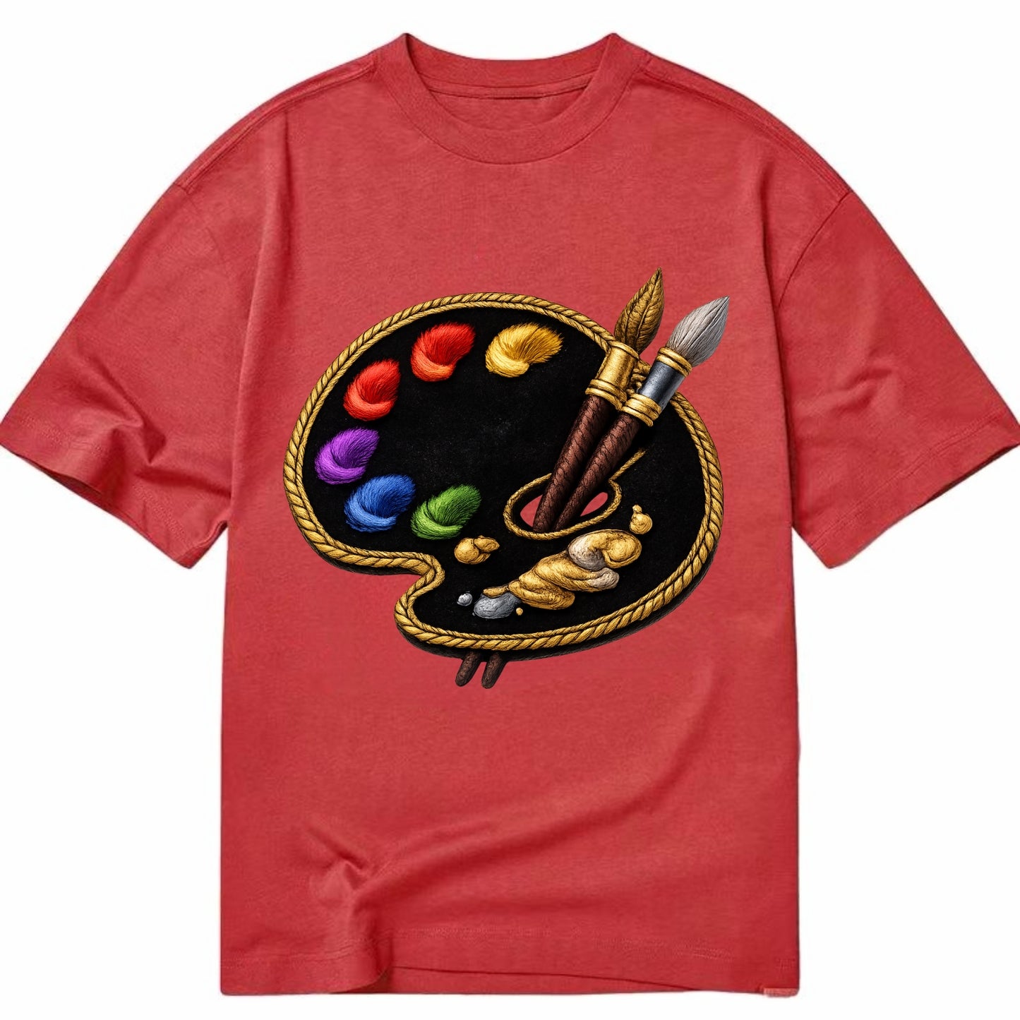 Embroidered patch design - PAINT PALETTE - artist palette with brushes in rainbow - Classic T-shirt - Red