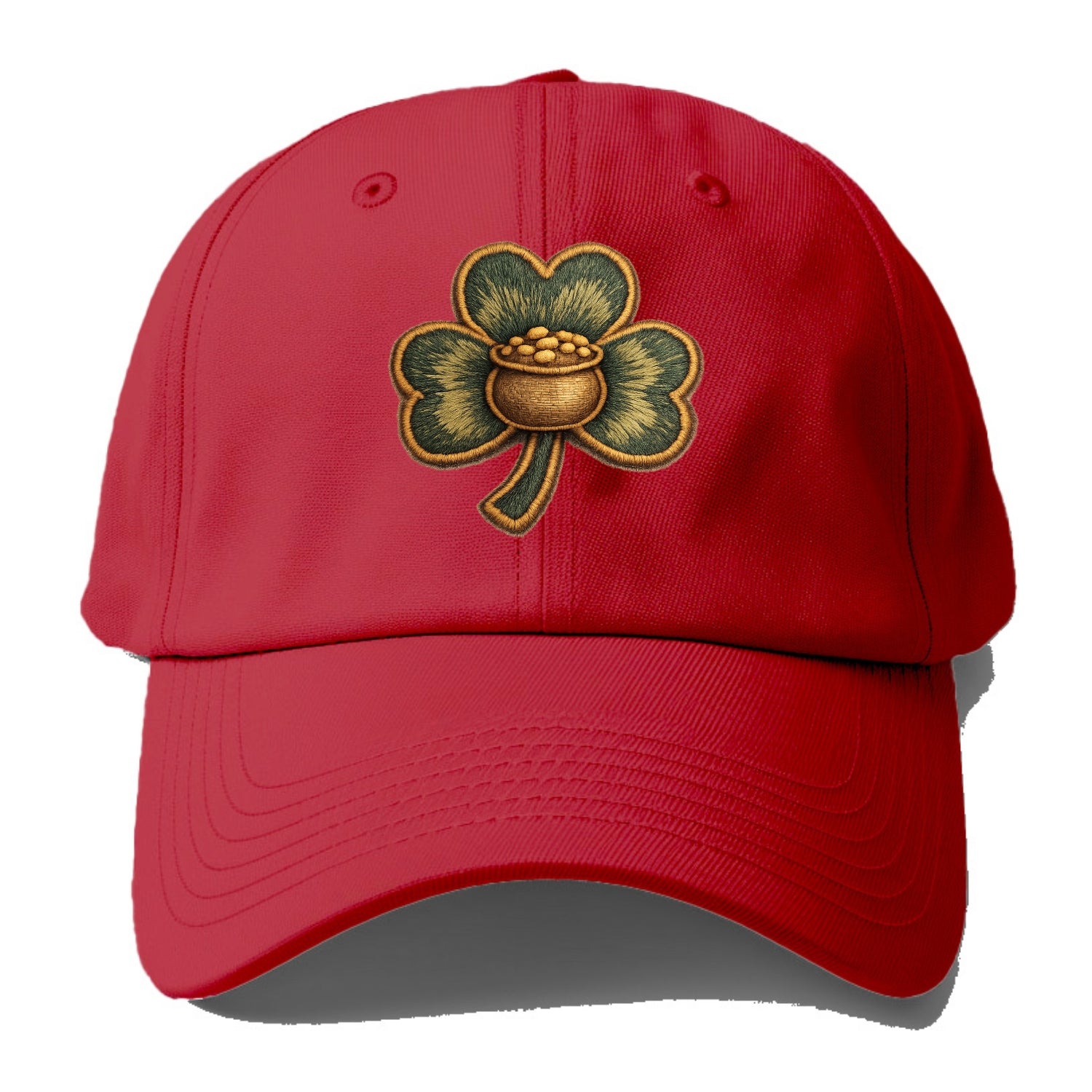 ST PATRICKS CLOVER - lucky clover with gold in green and gold , Irish luck - Baseball Cap - Red